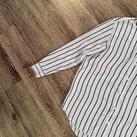 Equipment Light Blue Black Stripe Silk Button Up - Picture 2 of 9